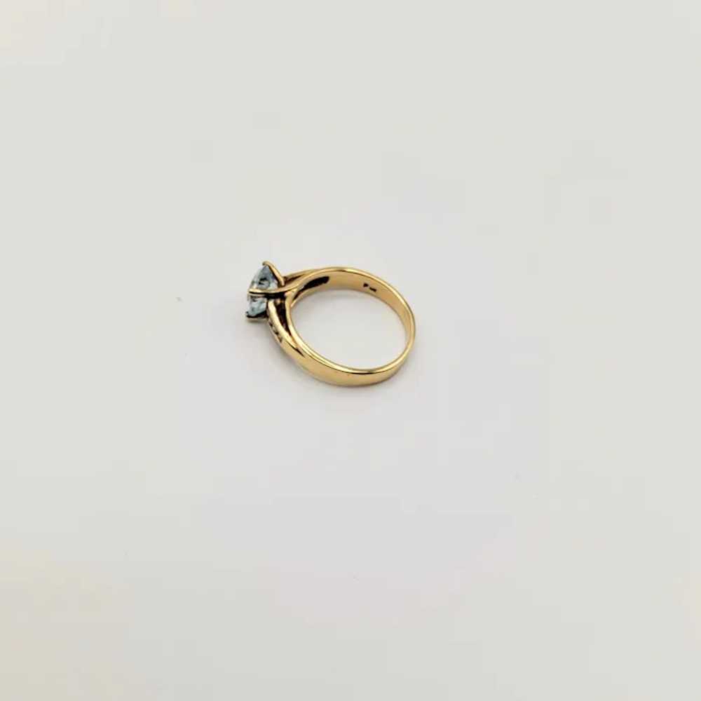 14K Gold Princess Cut Aquamarine Diamond Ring - image 4
