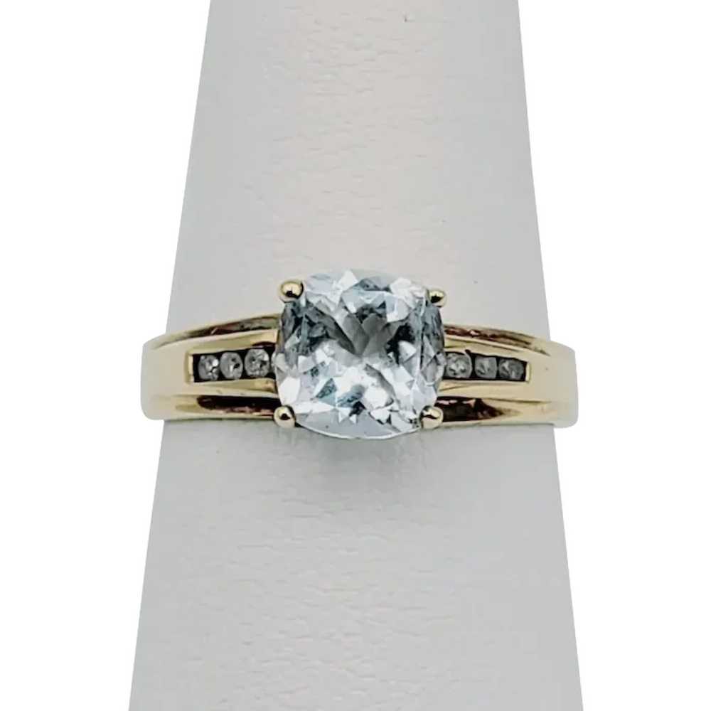 14K Gold Princess Cut Aquamarine Diamond Ring - image 6