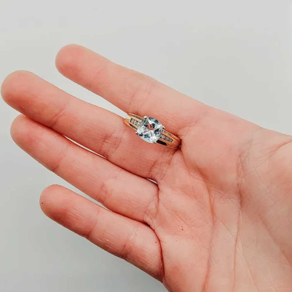 14K Gold Princess Cut Aquamarine Diamond Ring - image 7
