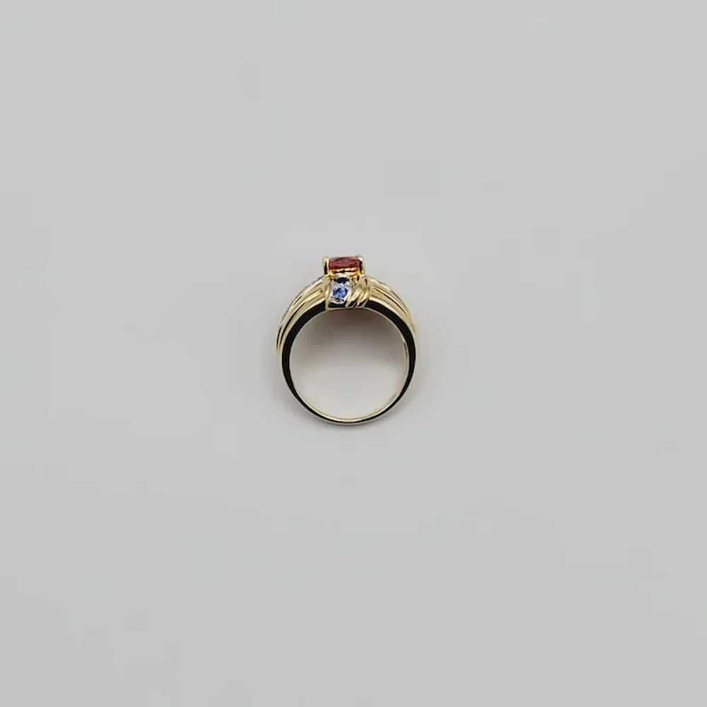 14K Gold Pink Tourmaline Blue Topaz Diamond Ring - image 6