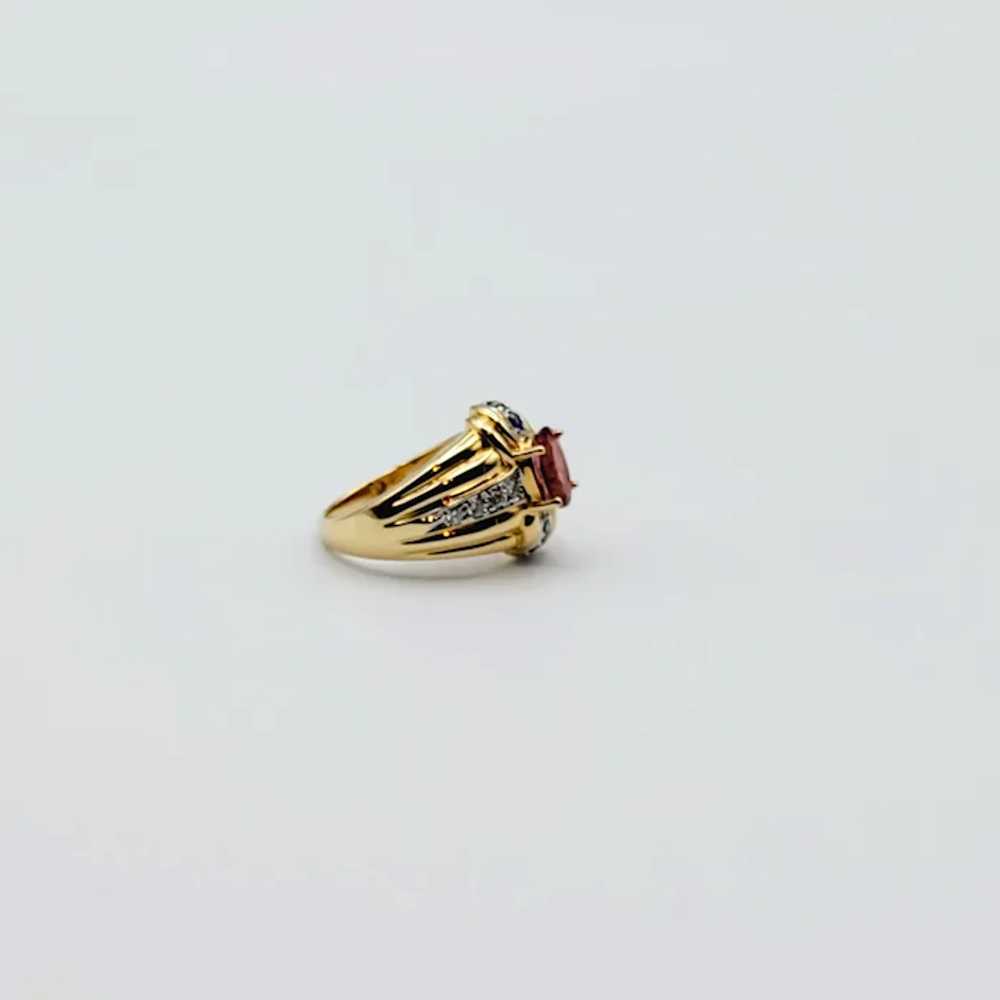 14K Gold Pink Tourmaline Blue Topaz Diamond Ring - image 9