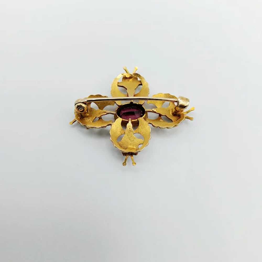 10K Gold Art Nouveau Amethyst Enamel Brooch - image 4