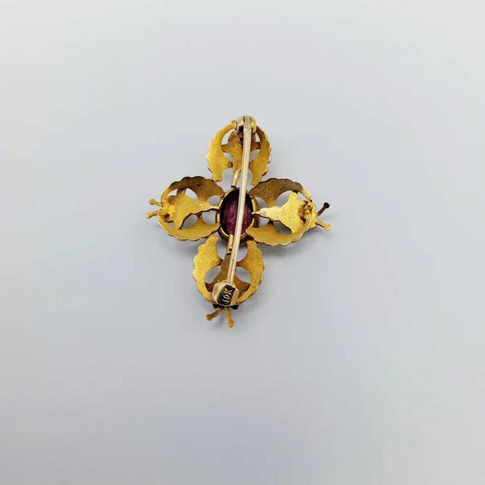 10K Gold Art Nouveau Amethyst Enamel Brooch - image 6