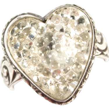 Classy Sterling Silver and Glass Heart Ring