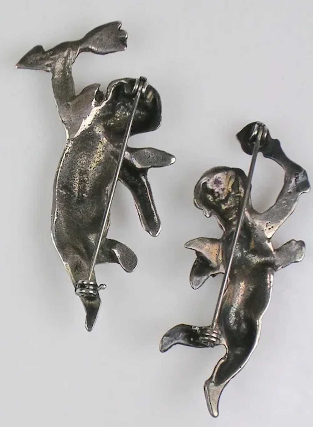 Vintage Pair Sterling Silver Cherub Putti Pins - image 2