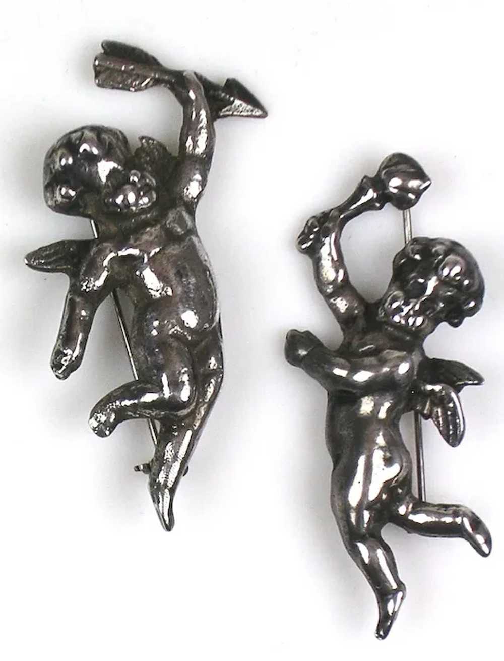 Vintage Pair Sterling Silver Cherub Putti Pins - image 4