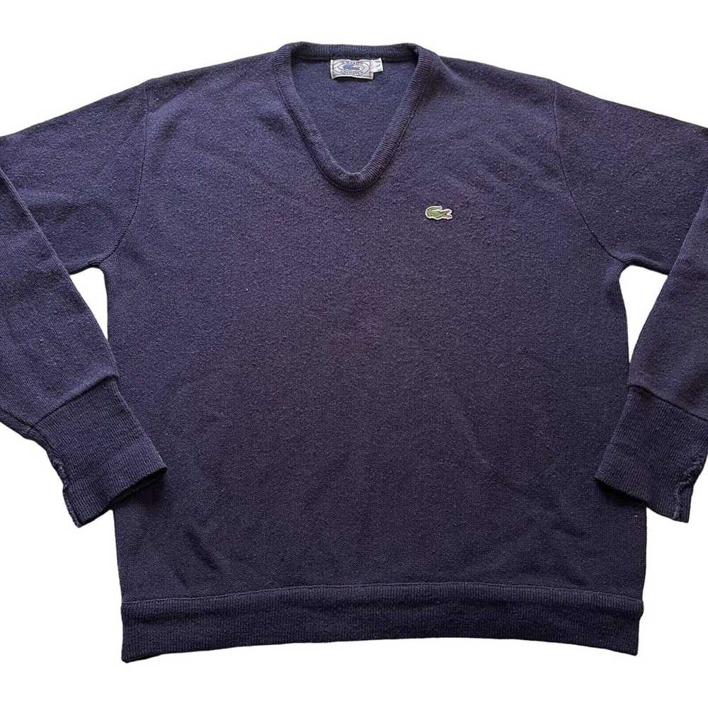 Lacoste Izod Vintage Sweater Rare V-Neck Navy Blu… - image 1