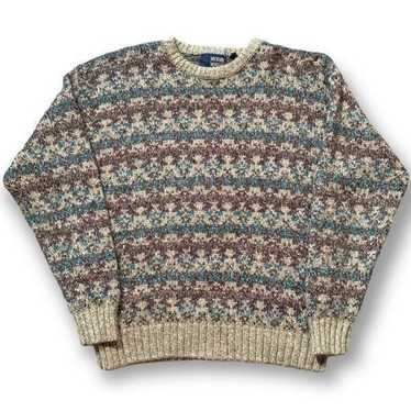 Vintage Michael Morgan Sweater Tonal Tan Turquois… - image 1