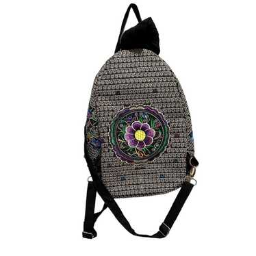 Floral Embroided Backpack Boho Bohemian Black Purp