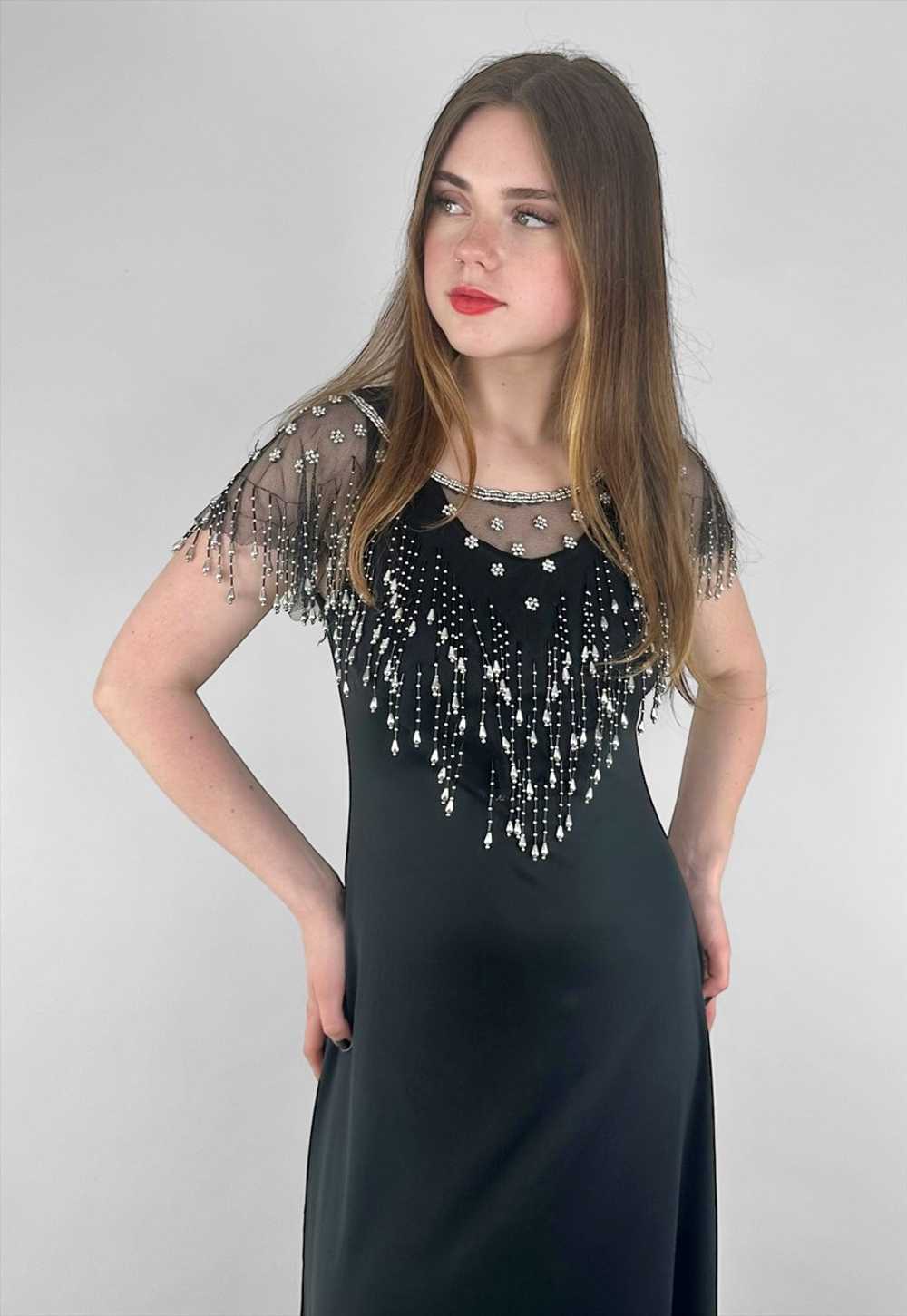 80's Ladies Sheer Black Sequin Capelet Sequin Bea… - image 1