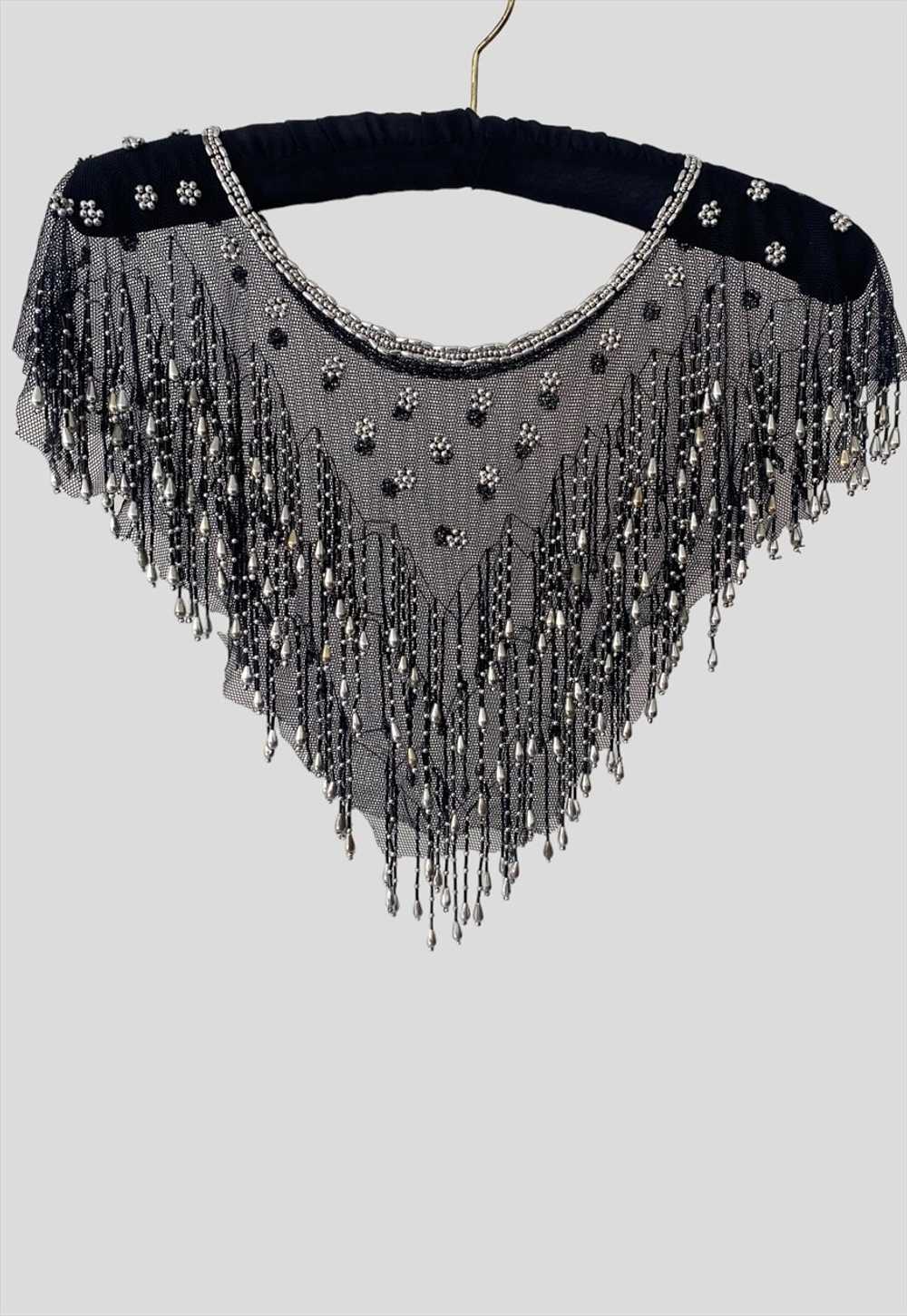 80's Ladies Sheer Black Sequin Capelet Sequin Bea… - image 3