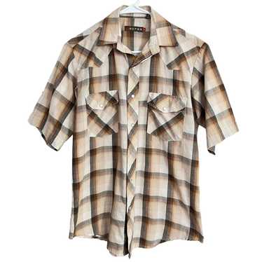 Roper Roper Pearl Snap Brown Plaid Shirt Pockets D