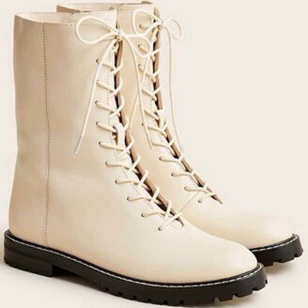 J Crew Gwen Lug Sole Leather Combat Boots 7.5 Lac… - image 1