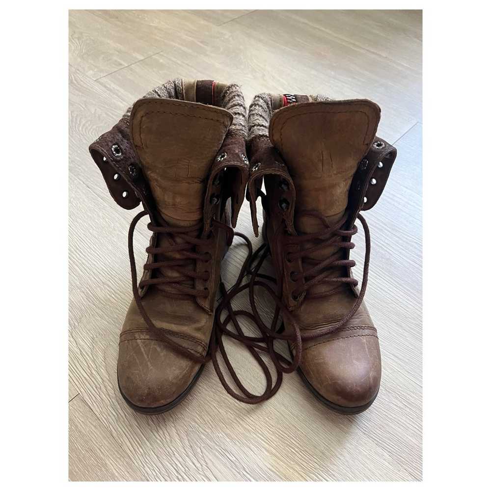 Steve Madden Brown Leather Combat Boots Size 6 - image 1