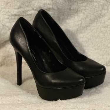 Jessica Simpson Black Leather Platform Heels