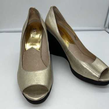 Michael Kors Metallic Suede Peep Toe Wedge Shoes