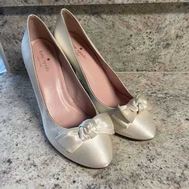 Kate Spade white satin bow weddings heels