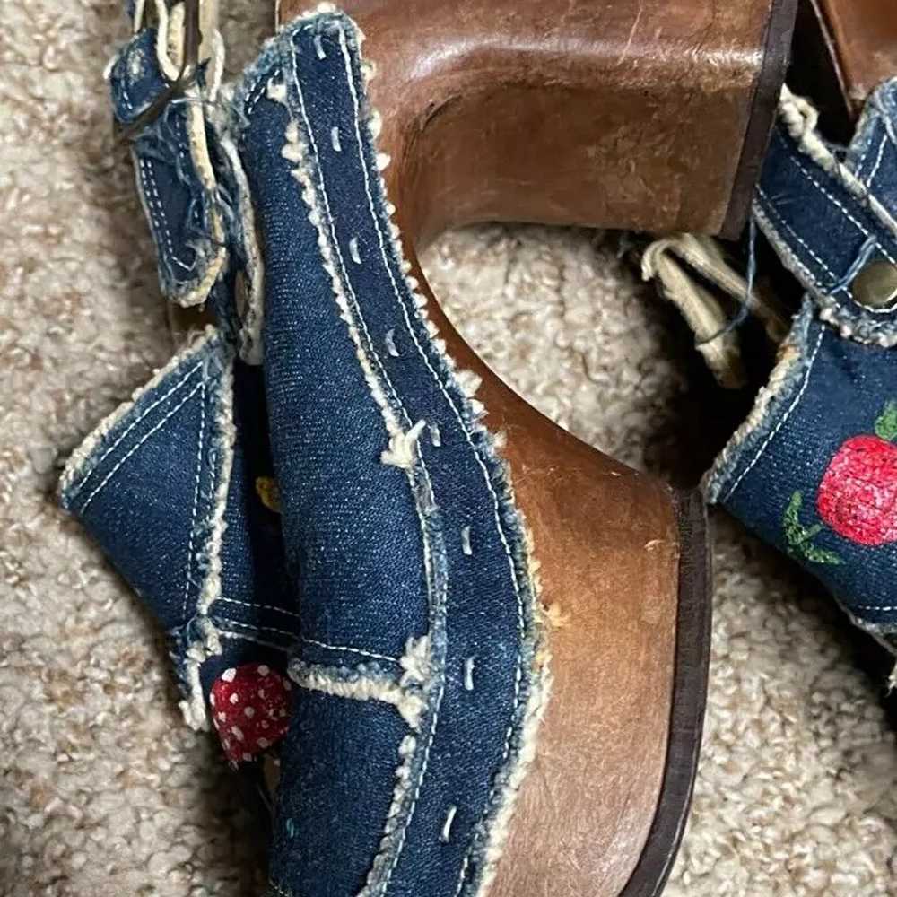 Vintage Denim & Wood Women's Shoes Heels Platform… - image 11