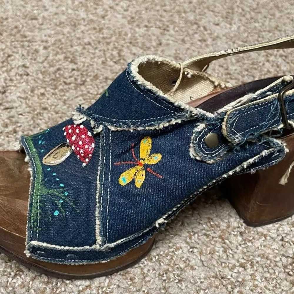 Vintage Denim & Wood Women's Shoes Heels Platform… - image 12