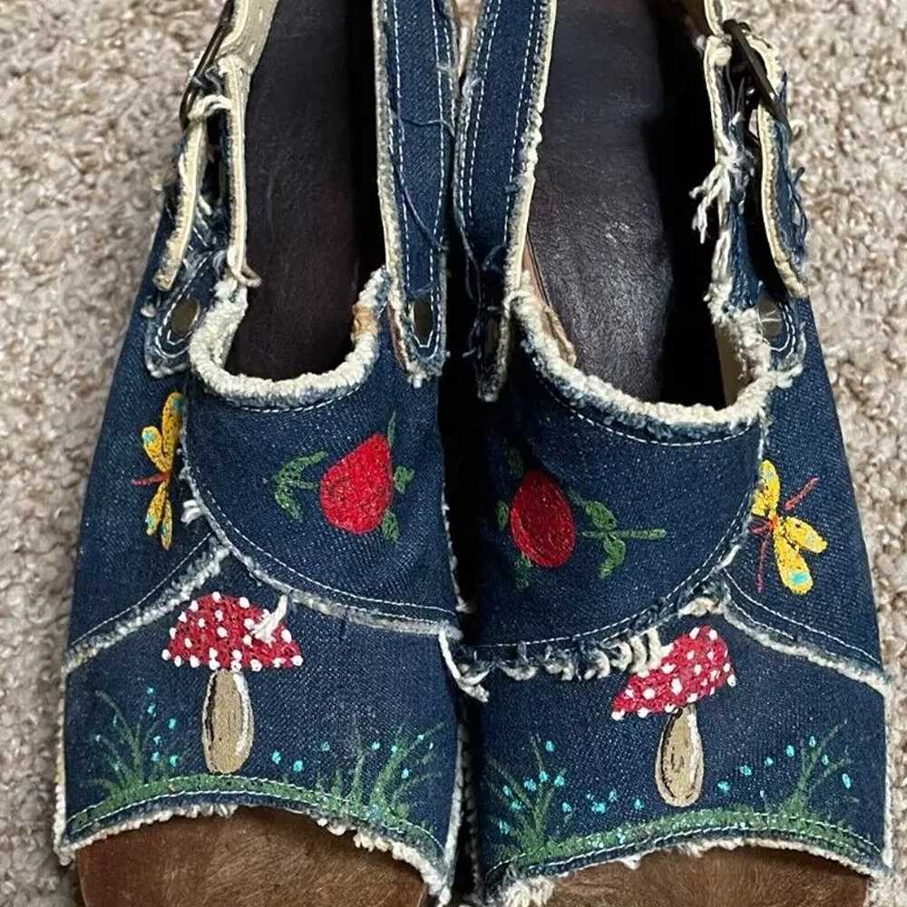 Vintage Denim & Wood Women's Shoes Heels Platform… - image 1