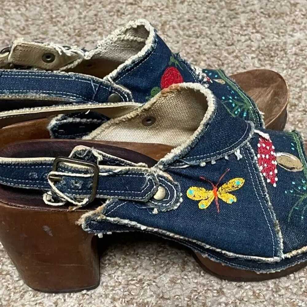 Vintage Denim & Wood Women's Shoes Heels Platform… - image 3