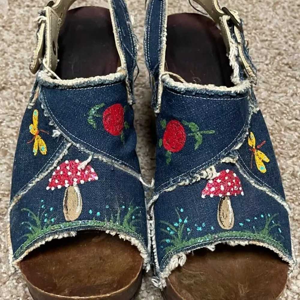 Vintage Denim & Wood Women's Shoes Heels Platform… - image 9