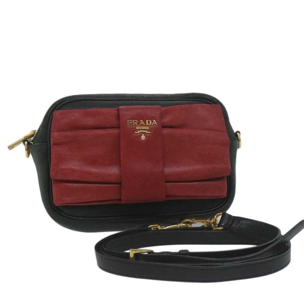 Prada PRADA Shoulder Bag Leather Black Red Auth 6… - image 1