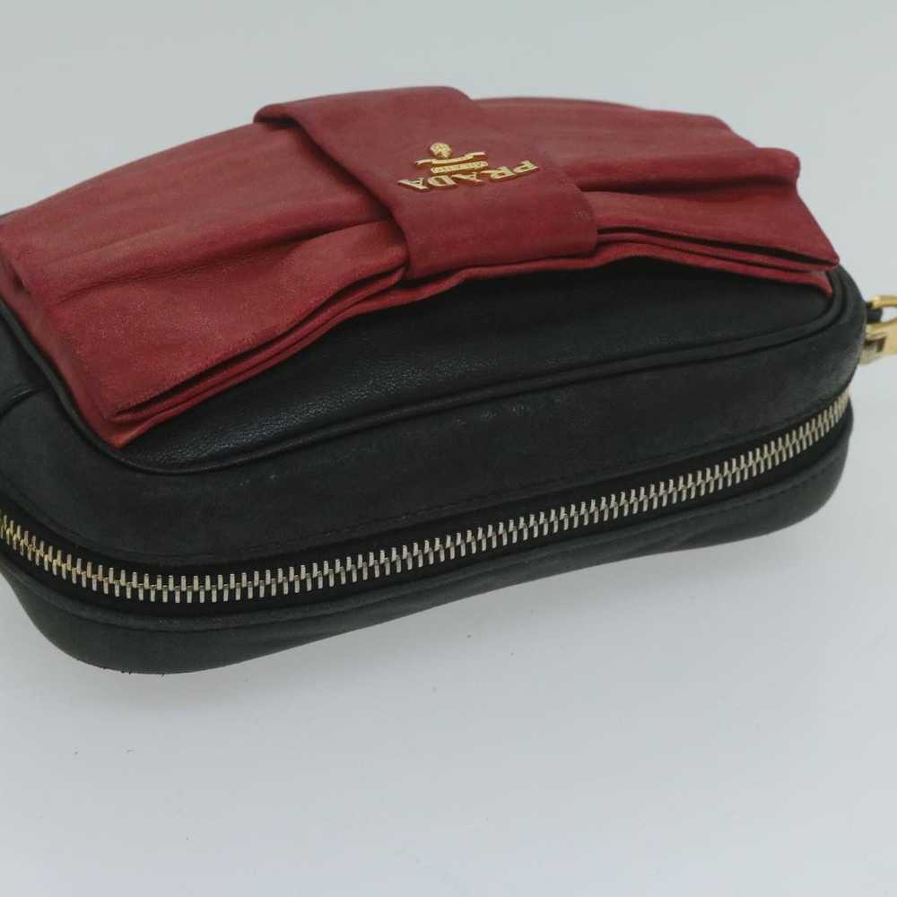 Prada PRADA Shoulder Bag Leather Black Red Auth 6… - image 5