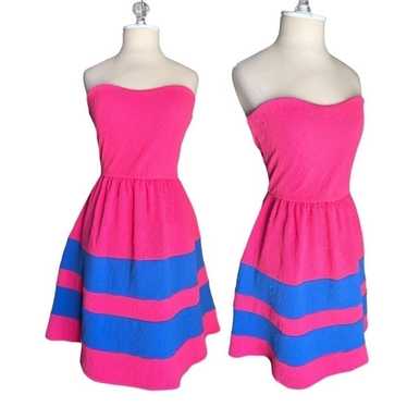 Pink Owl Strapless Retro Color Block Pink Blue Wo… - image 1