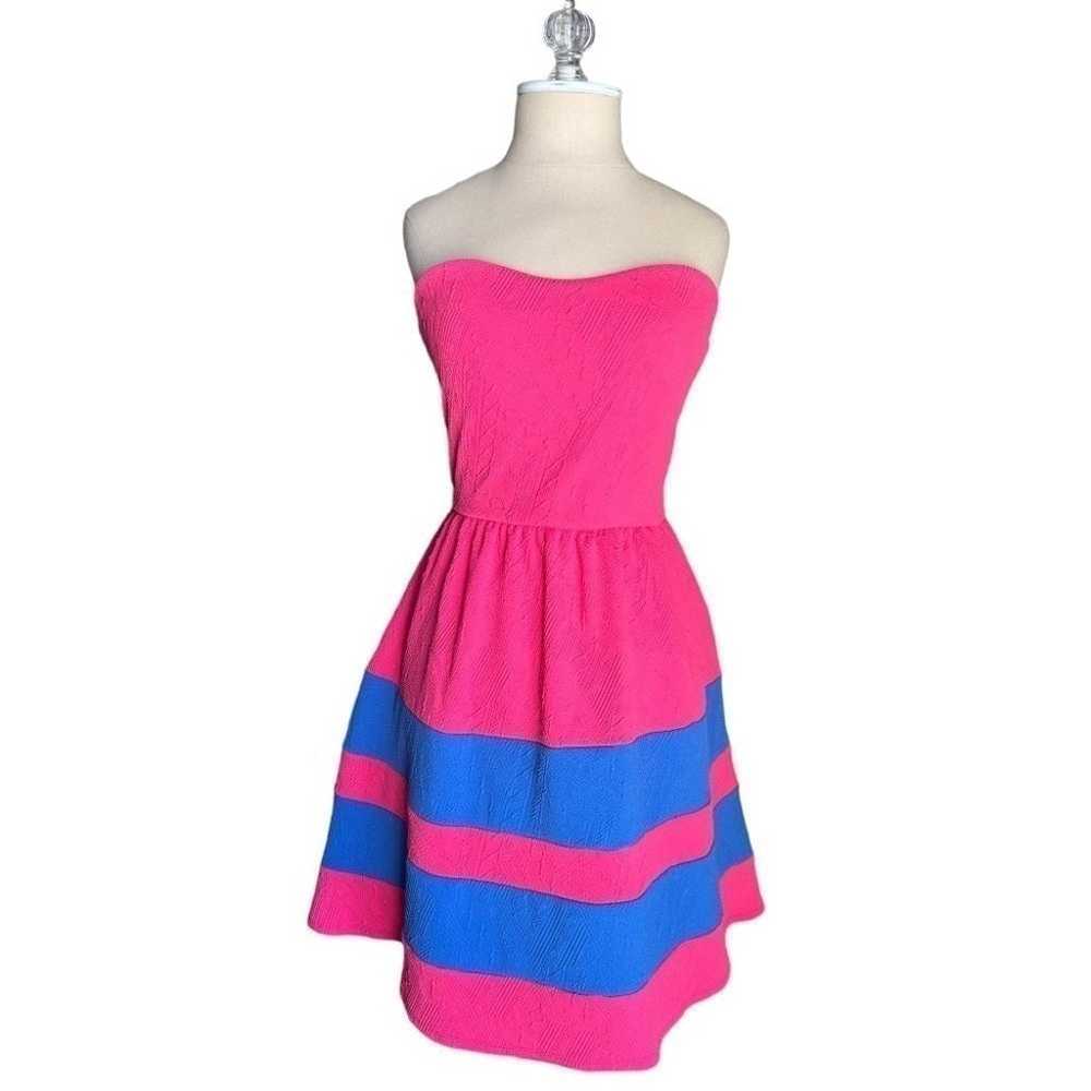 Pink Owl Strapless Retro Color Block Pink Blue Wo… - image 2