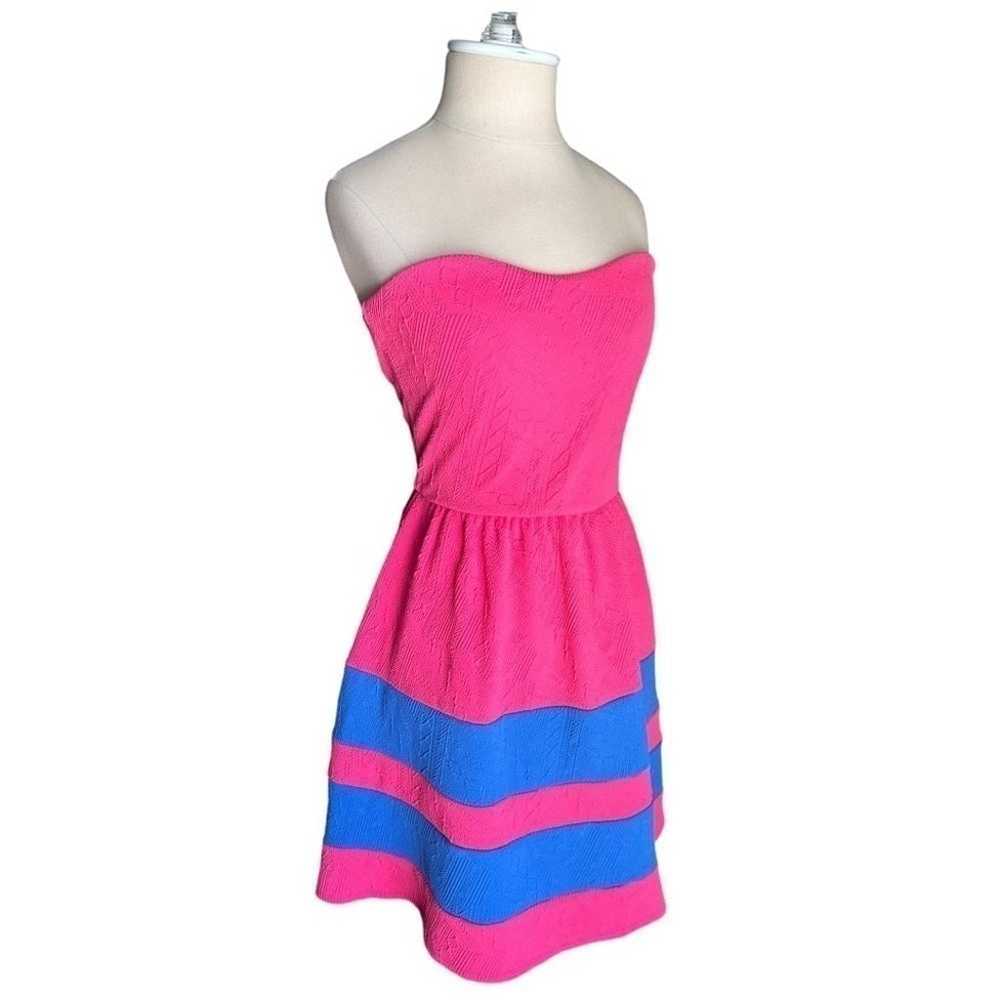Pink Owl Strapless Retro Color Block Pink Blue Wo… - image 3