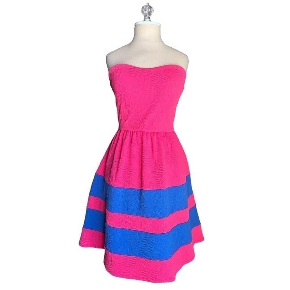 Pink Owl Strapless Retro Color Block Pink Blue Wo… - image 5