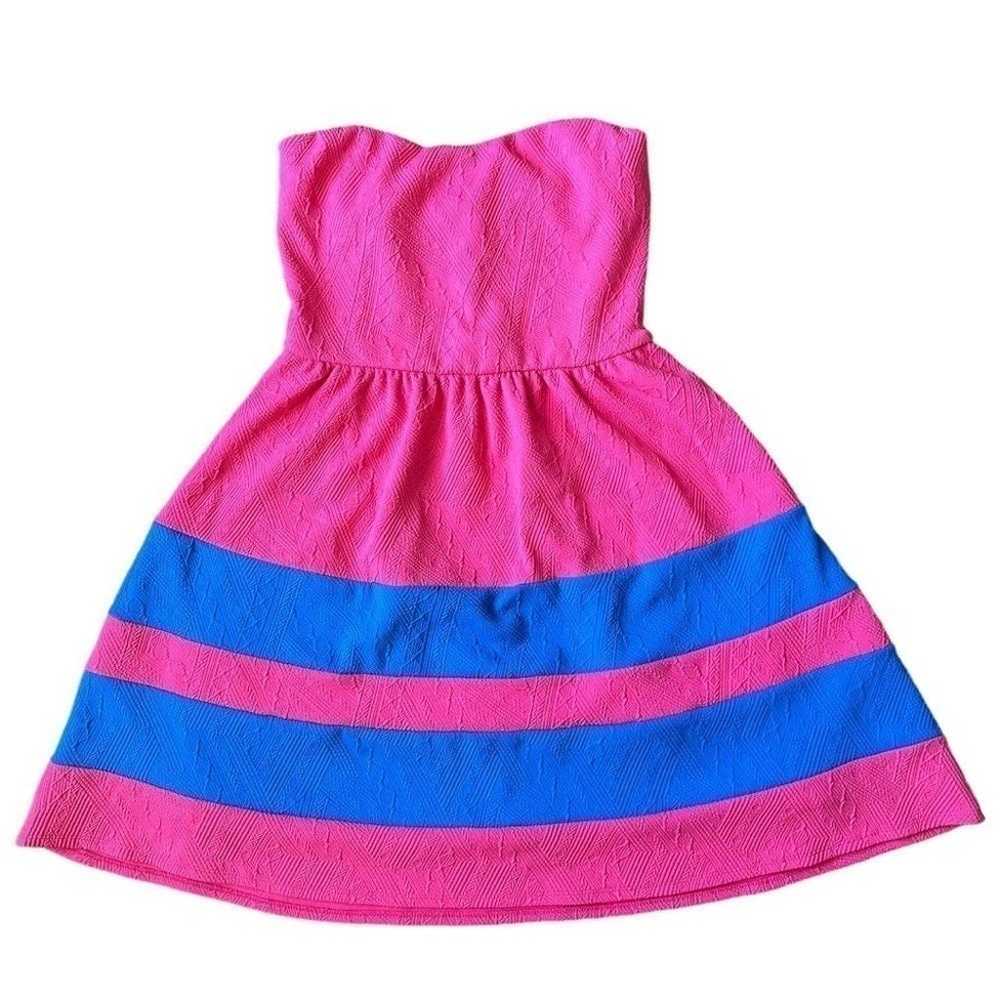 Pink Owl Strapless Retro Color Block Pink Blue Wo… - image 8