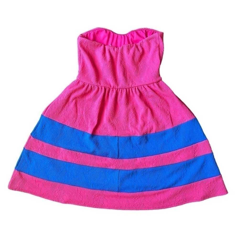 Pink Owl Strapless Retro Color Block Pink Blue Wo… - image 9