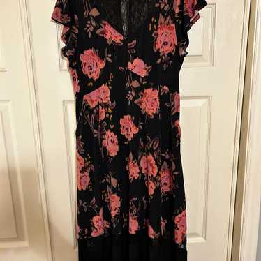 Torrid MIDI STUDIO KNIT DRESS Black Pink Floral