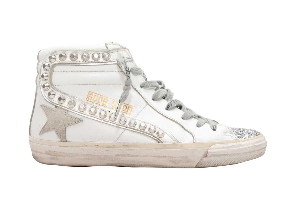 White & Grey Golden Goose Studded High-Top Sneake… - image 1