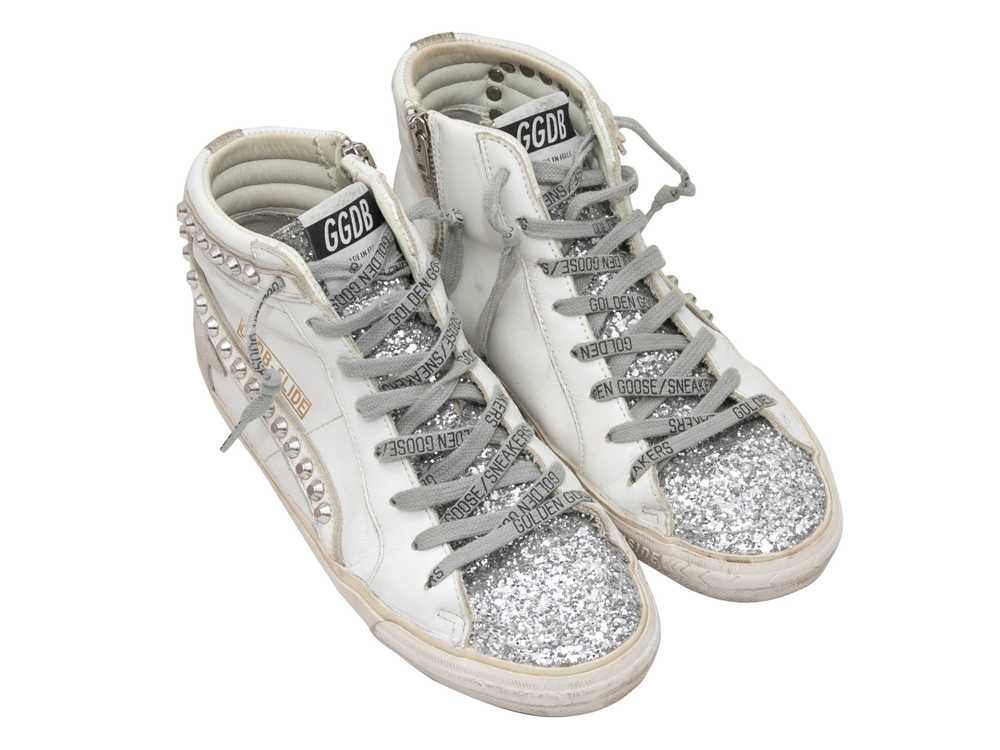 White & Grey Golden Goose Studded High-Top Sneake… - image 2