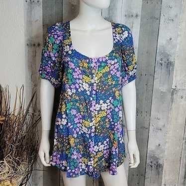 NWOT Free People Floral Puff Sleve Button Front Dr