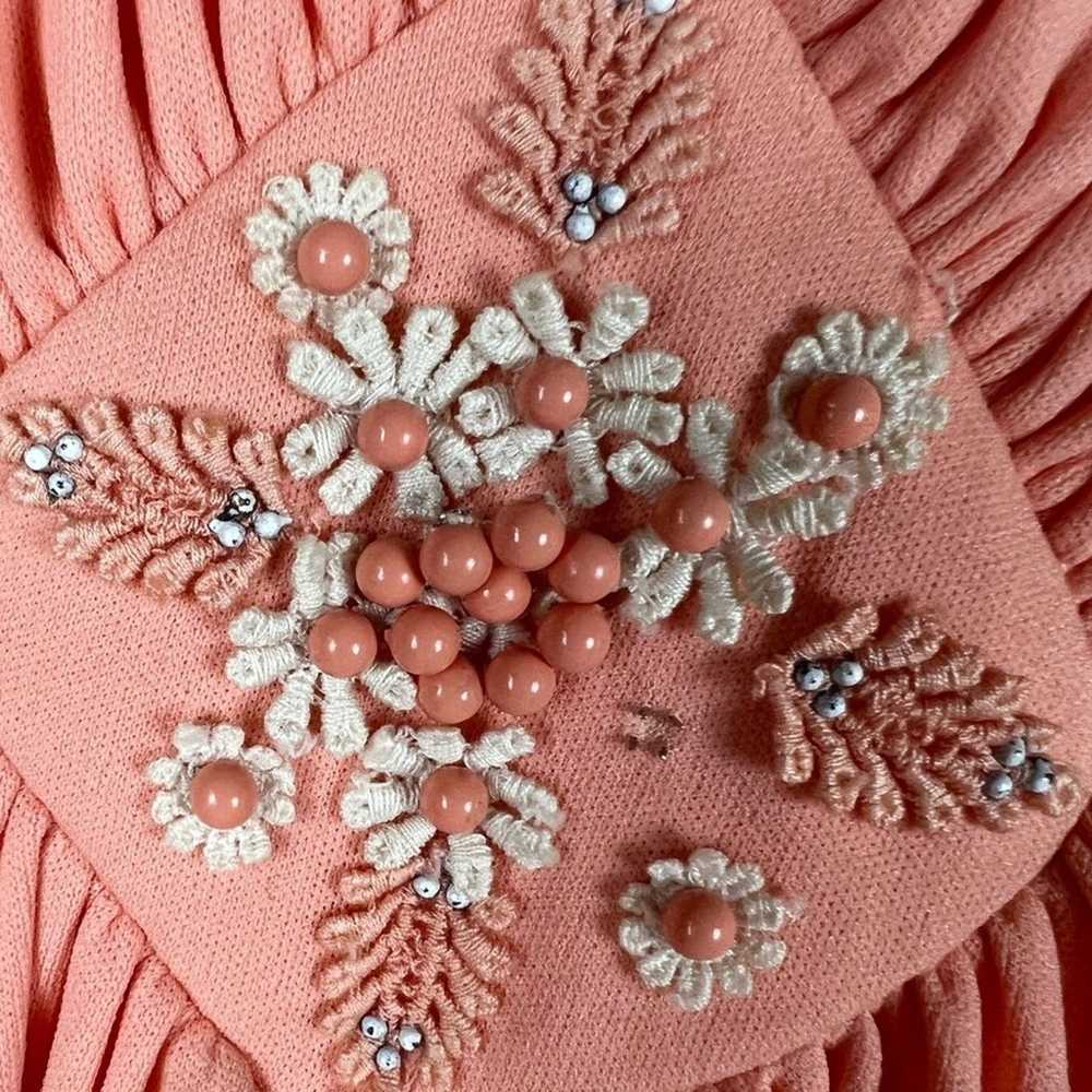 Vintage 70s salmon lace flowers beaded maxi, BoHo… - image 7