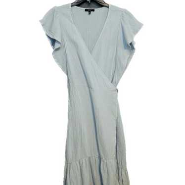 Drew by Anthropologie Soft Blue Linen Wrap Dress