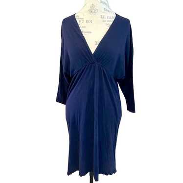 9seed navy blue cotton v neck ruched dress flowy b