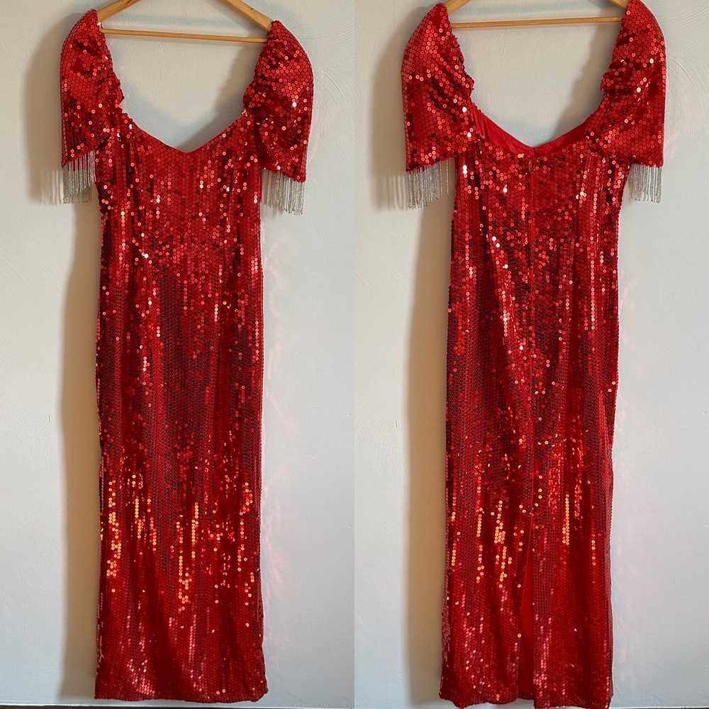 Feisty Leraye Red Sequin Column Dress Vintage 199… - image 4