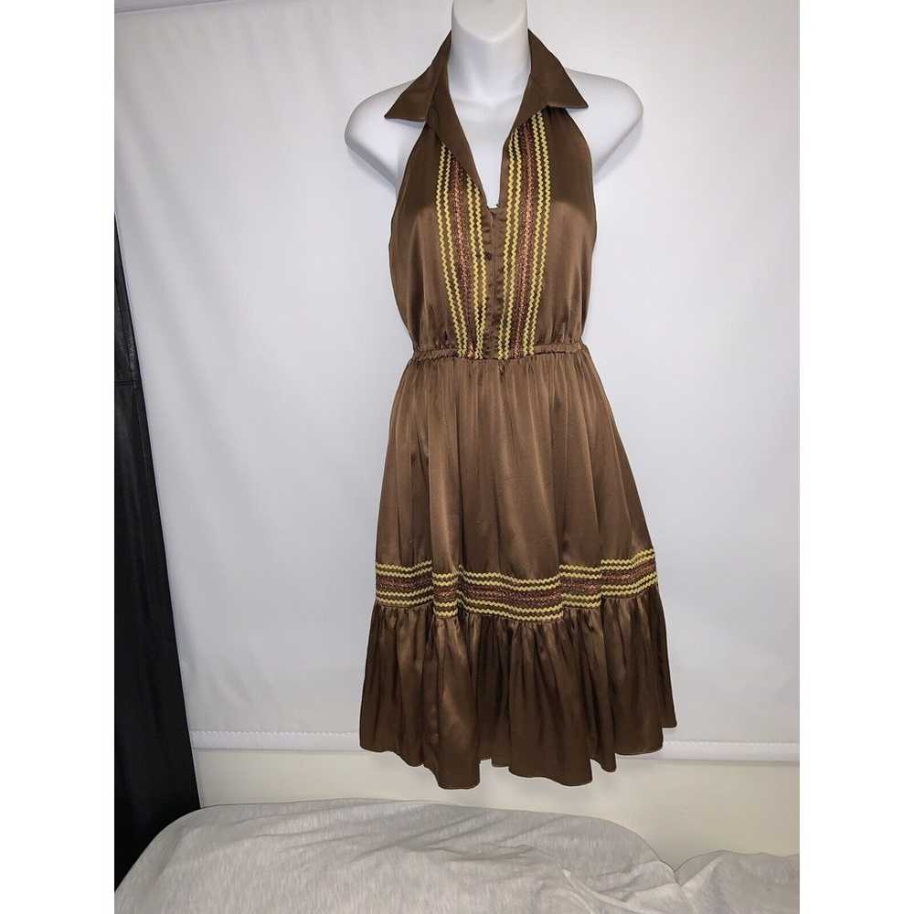 Betsey Johnson Vintage Y2K Rare Brown Halter Dres… - image 2
