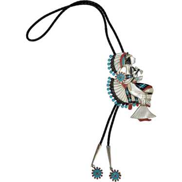 Museum Vintage Zuni rain Dance Native American Jewelry Silver Bolo Tie Museum Vintage Zuni rain Dance Native American Jewelry Silver Bolo Tie