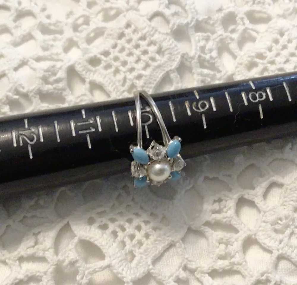 Sterling Silver Faux Turquoise Faux Pearl CZ Ring… - image 6