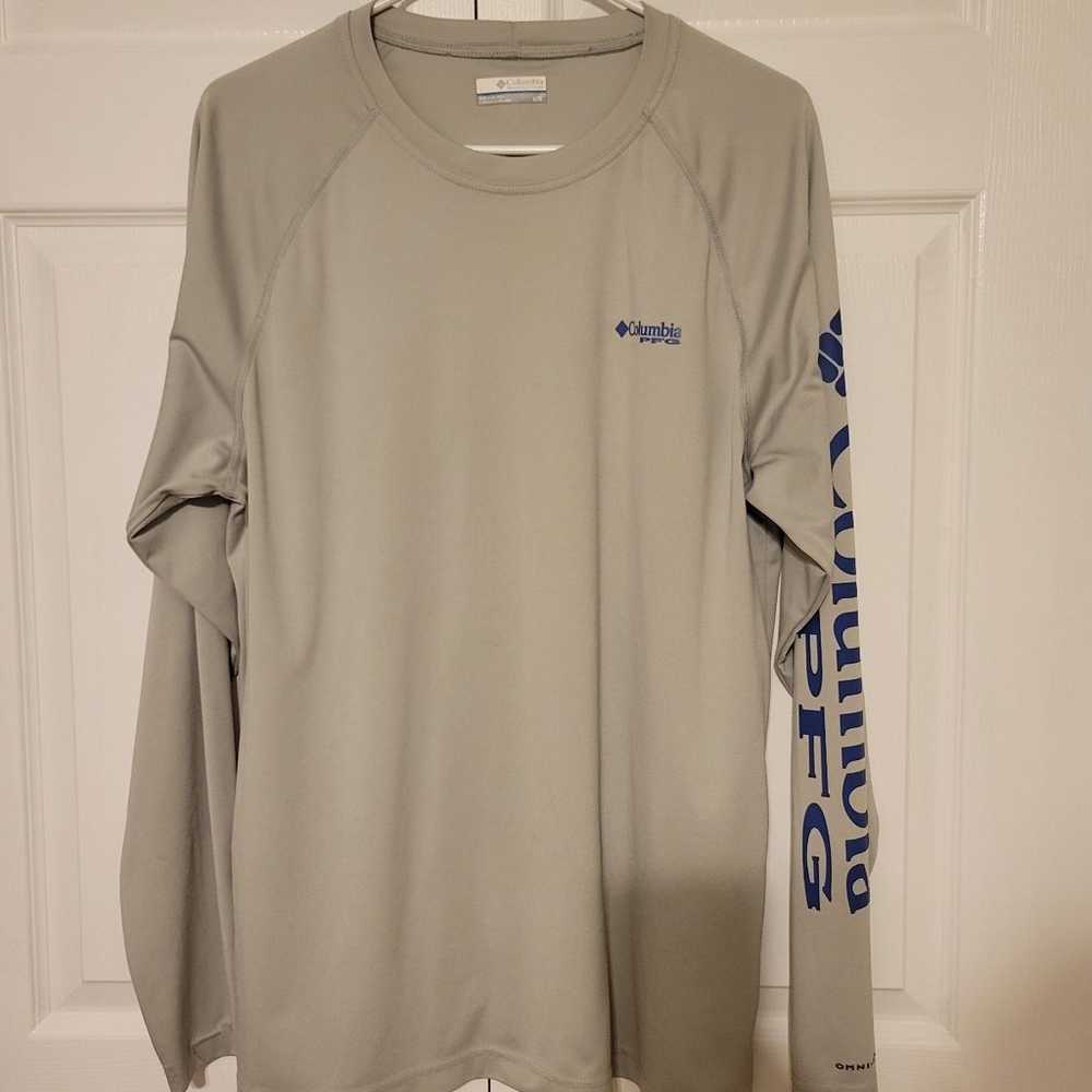 Light Gray and Blue PFG Columbia Long Sleeve Shir… - image 1