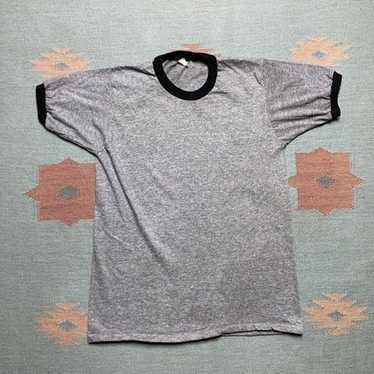 Vintage 1970s ringer t shirt blank heather gray t… - image 1