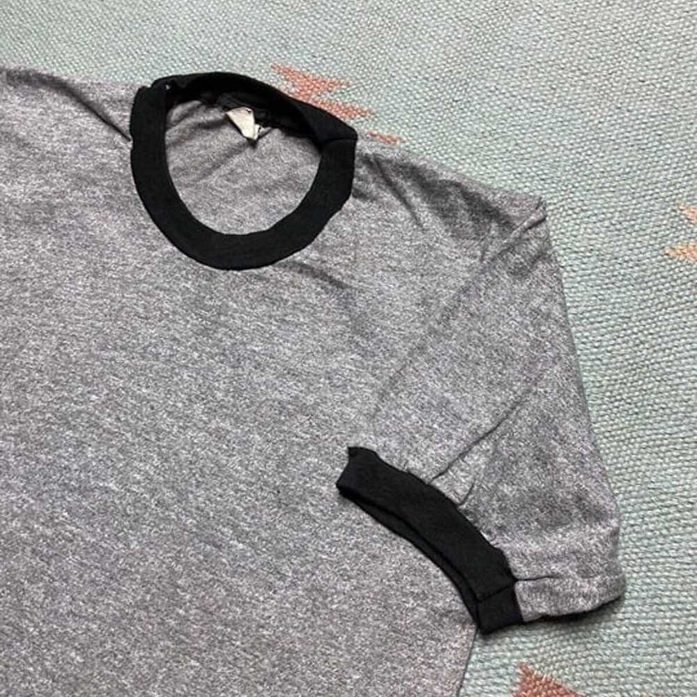 Vintage 1970s ringer t shirt blank heather gray t… - image 2