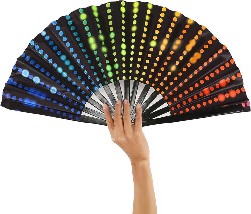 UV Glow Large Rave Bamboo Folding Clack Hand Fan,… - image 1