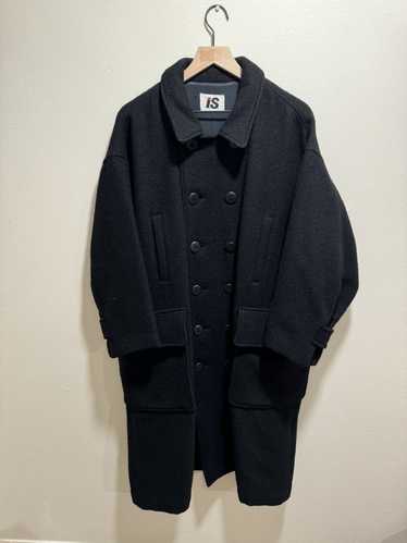 Issey Miyake iS Black Wool Long Navy Black Coat